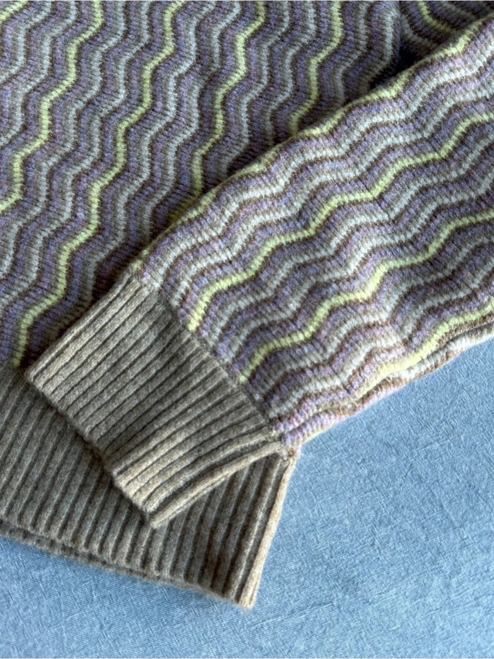 Beige Zigzag V-Neck Lizzie Polo Sweater - Picture 3 of 5